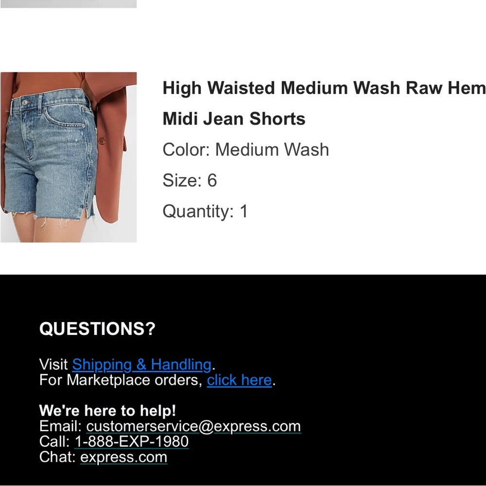 Express High Waisted Medium Wash Raw Hem Midi Jean Shorts - Picture 6 of 6